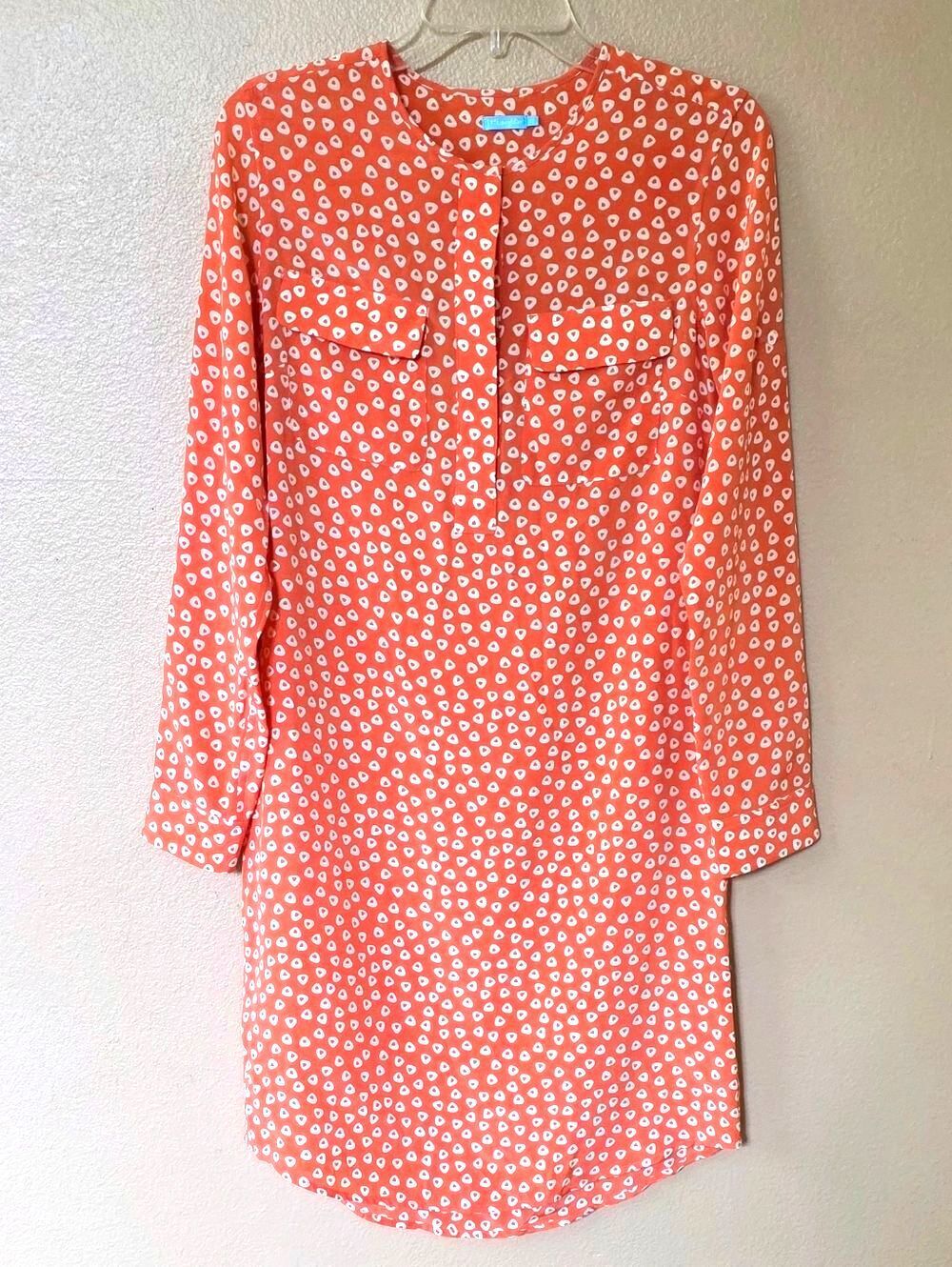 J. McLaughlin Coral White Spotted 100% Silk Midi Dress - Size XS